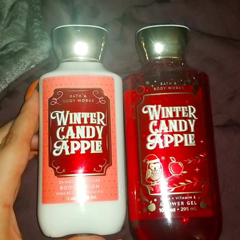 BBW winter candy apple body lotion and body wash
